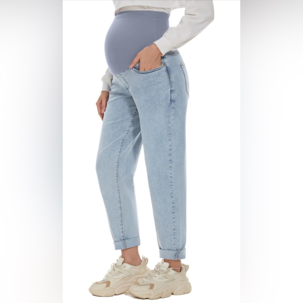 POSHGLAM Women’s Maternity Jeans Over The Belly Comfy Strech Boyfriend Jeans